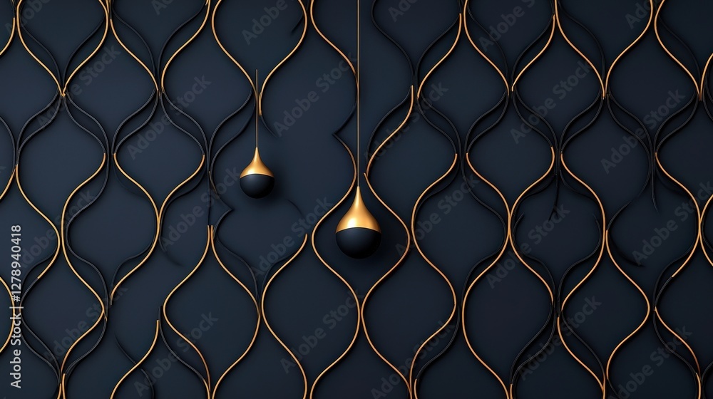 Fototapeta premium Elegant Black and Gold Decorative Background with Flowing Curves and Droplet Accents