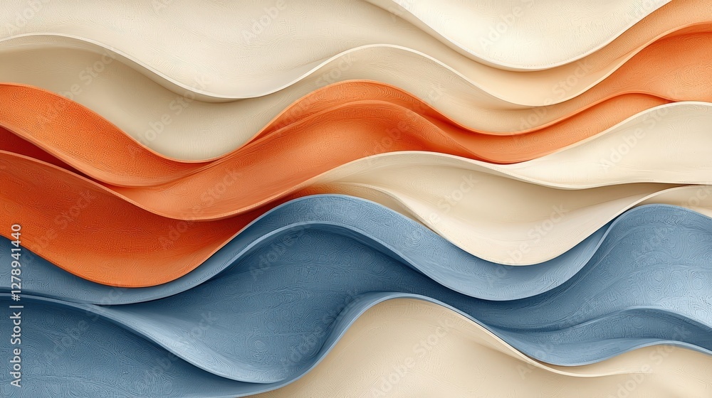 Abstract Wavy Texture in Soft Shades of Orange, Blue, and Cream Creating Fluid Design Aesthetic Abstract Wavy Texture in Soft Shades of Orange, Blue, and Cream Creating Fluid Design Aesthetic