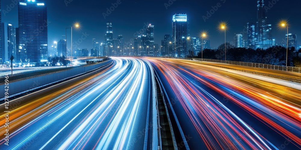 Aerial view of a vibrant city illuminated at night, showcasing a bustling highway filled with colorful lights and urban energy. Aerial view of a vibrant city illuminated at night, showcasing a bustling highway filled with colorful lights and urban energy.