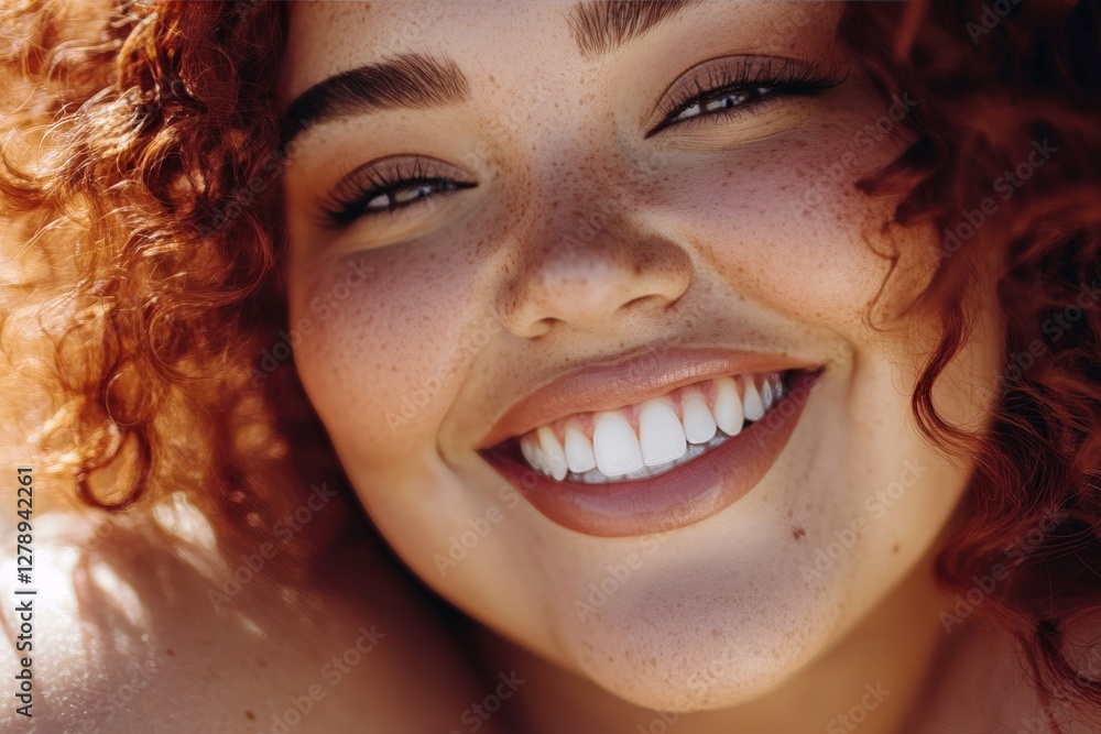 A close-up of a plus-size model radiant smile, emphasizing natural beauty and confidence A close-up of a plus-size model radiant smile, emphasizing natural beauty and confidence