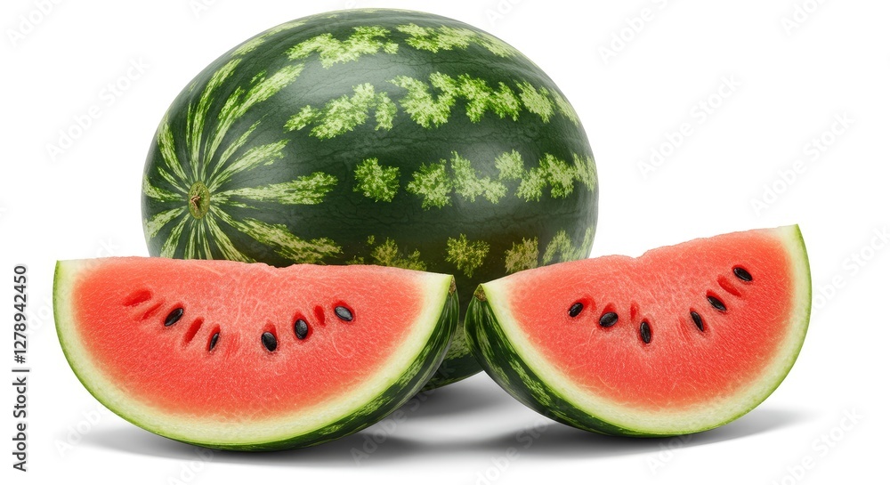 Fresh Watermelon with Slices Isolated on White Background, Summer Food Fresh Watermelon with Slices Isolated on White Background, Summer Food