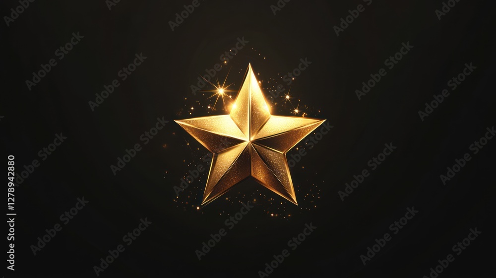 Fototapeta premium Golden star with sparkles on black background.