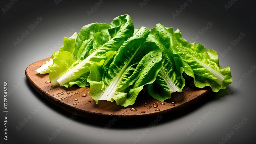 Fresh lettuce leaves against a grey backdrop Fresh lettuce leaves against a grey backdrop