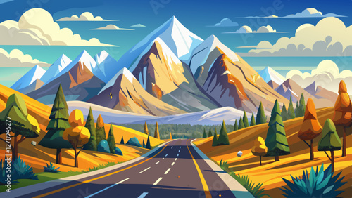 View of road leading towards snowy mountains