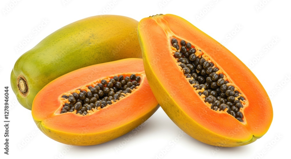 Fresh Papaya Fruit Still Life with Sliced and Whole Fruit Fresh Papaya Fruit Still Life with Sliced and Whole Fruit