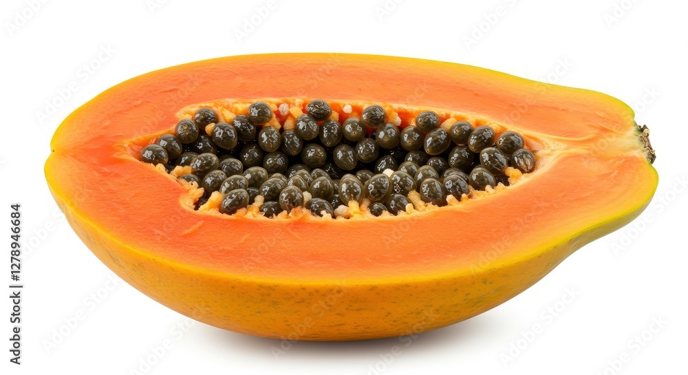 Sliced Papaya Fruit Showing Seeds on White Background for Healthy Eating Sliced Papaya Fruit Showing Seeds on White Background for Healthy Eating