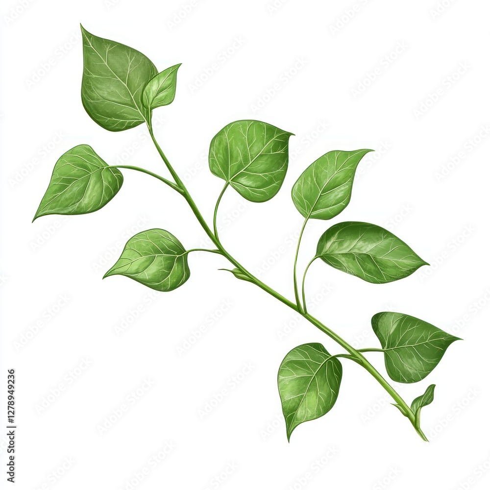 Fototapeta premium Green leaves branch isolated on white