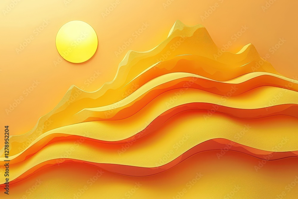 Fototapeta premium A yellow mountain range with a sun in the background