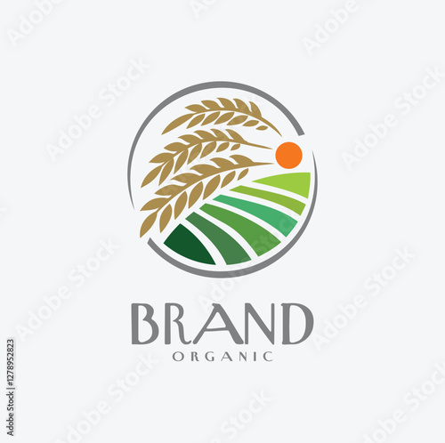 Paddy ricefield irrigation logo Design Agriculture Organic Plant