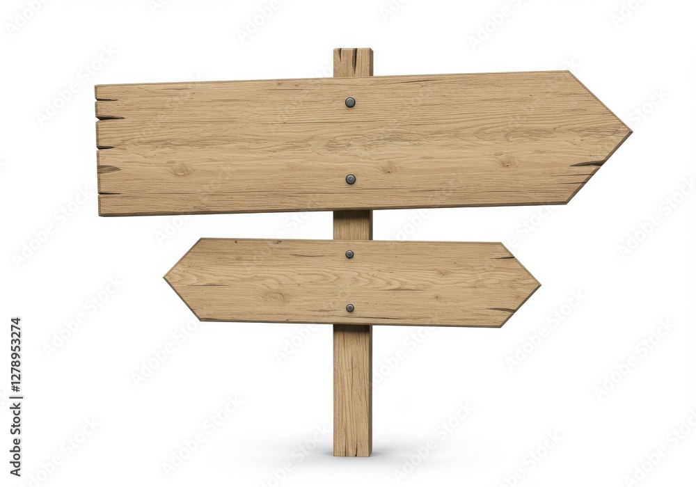 Wooden signpost, blank wood plank, rustic texture, weathered grain, natural wood tones, beige and brown colors, simple design, outdoor sign, minimalist, isolated on white background Wooden signpost, blank wood plank, rustic texture, weathered grain, natural wood tones, beige and brown colors, simple design, outdoor sign, minimalist, isolated on white background