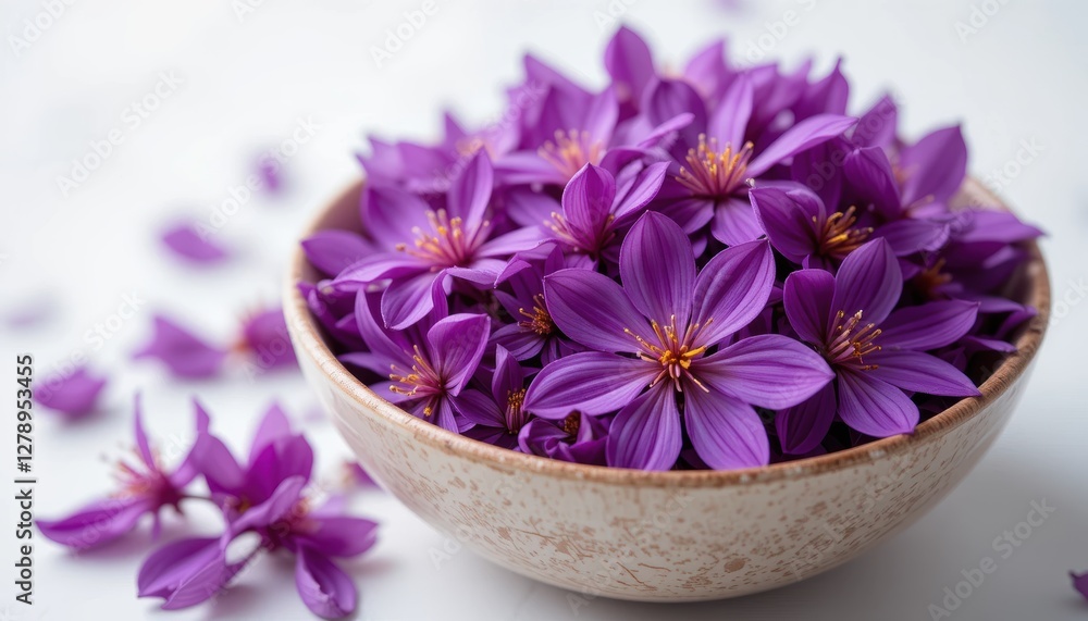 Beautiful bowl filled with vibrant purple flowers creating an elegant and fresh natural aesthetic for your projects Beautiful bowl filled with vibrant purple flowers creating an elegant and fresh natural aesthetic for your projects
