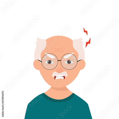 Angry frustrated senior man screaming. Irritation, mad expression, frustration and negative emotion vector graphic illustration.