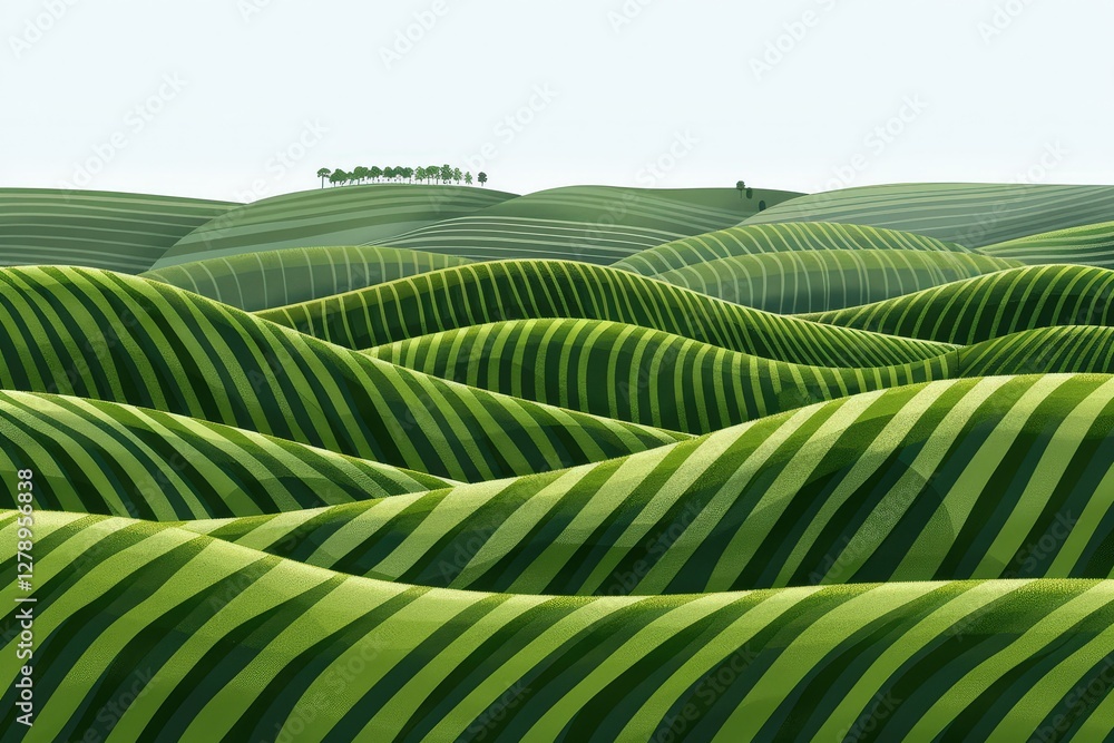 Fototapeta premium A field of green grass with a few trees in the background