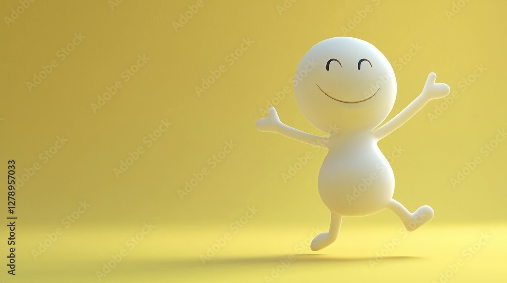 A playful 3D character dancing or jumping with a joyful expression. A playful 3D character dancing or jumping with a joyful expression.