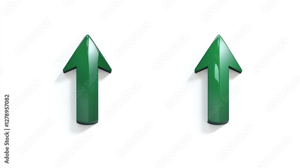 Two 3D green upward arrows on white background. Two 3D green upward arrows on white background.