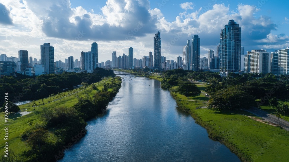 Fototapeta premium A city with a river running through it