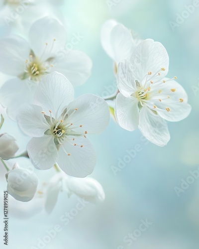 Delicate Spring Border Design Featuring Soft White Blossoms on a Subtle Pastel Background with Ample Copy Space for Elegant Greeting Cards and Invitations