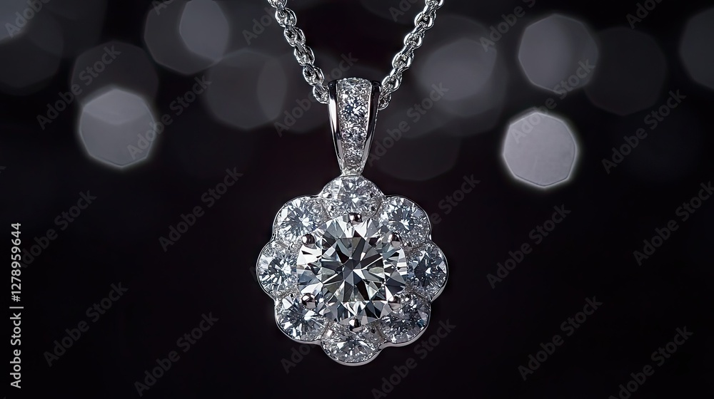 A close-up of a luxury diamond pendant, its facets sparkling beautifully against a smooth black backdrop. A close-up of a luxury diamond pendant, its facets sparkling beautifully against a smooth black backdrop.