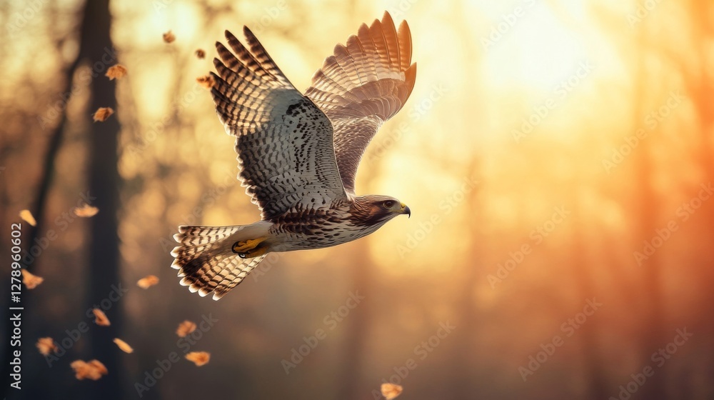 Fototapeta premium Majestic Hawk in Flight at Sunset