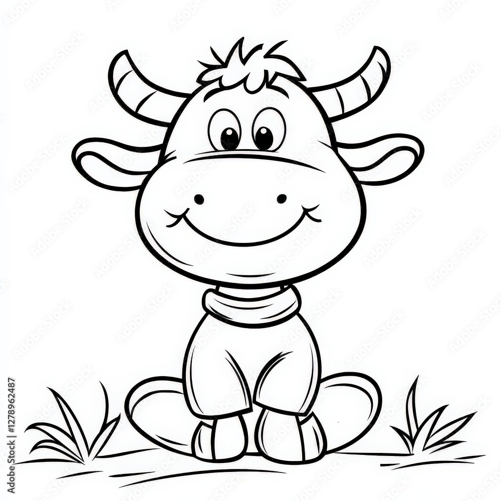 Happy Cartoon Cow Character in Black and White Style Happy Cartoon Cow Character in Black and White Style