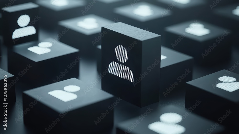 Abstract CRM concept with a glowing user selection interface, representing data-driven marketing and customer analytics Abstract CRM concept with a glowing user selection interface, representing data-driven marketing and customer analytics