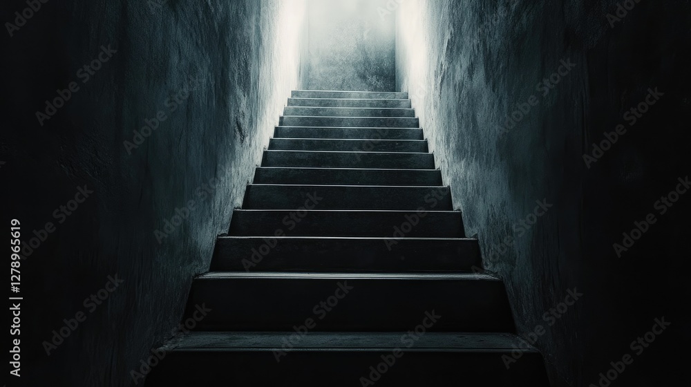 A dramatic low-angle view of a staircase stretching into a shadowy void, creating a sense of unease. A dramatic low-angle view of a staircase stretching into a shadowy void, creating a sense of unease.