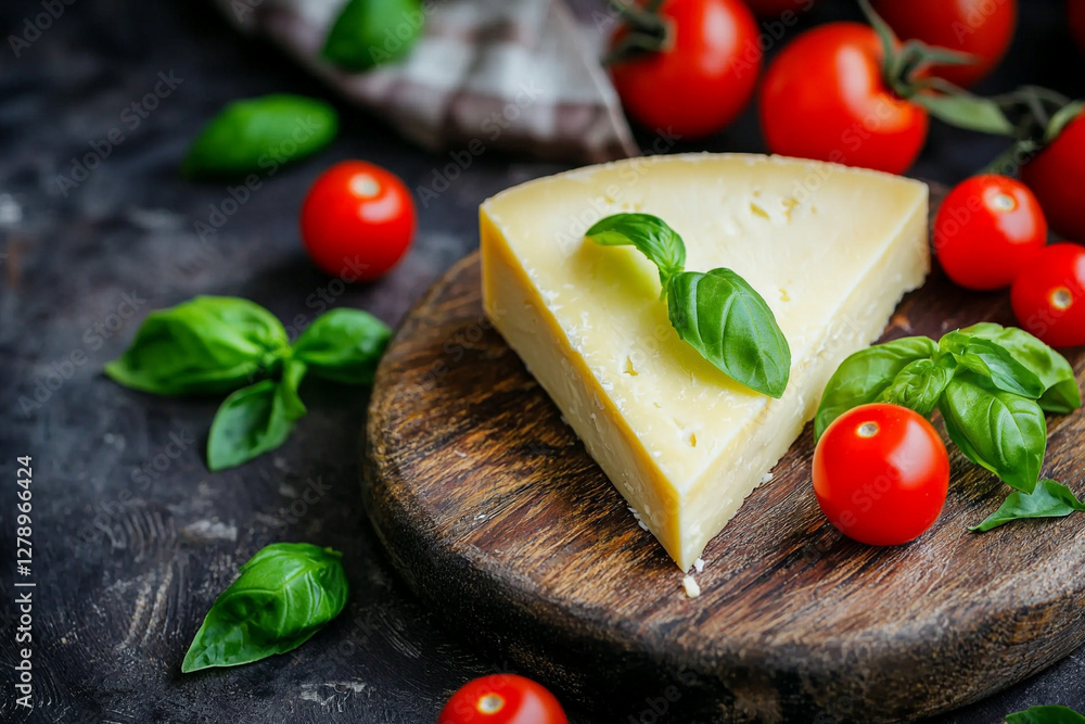 italian cheese, basil and cherry tomatoes, generative AI italian cheese, basil and cherry tomatoes, generative AI