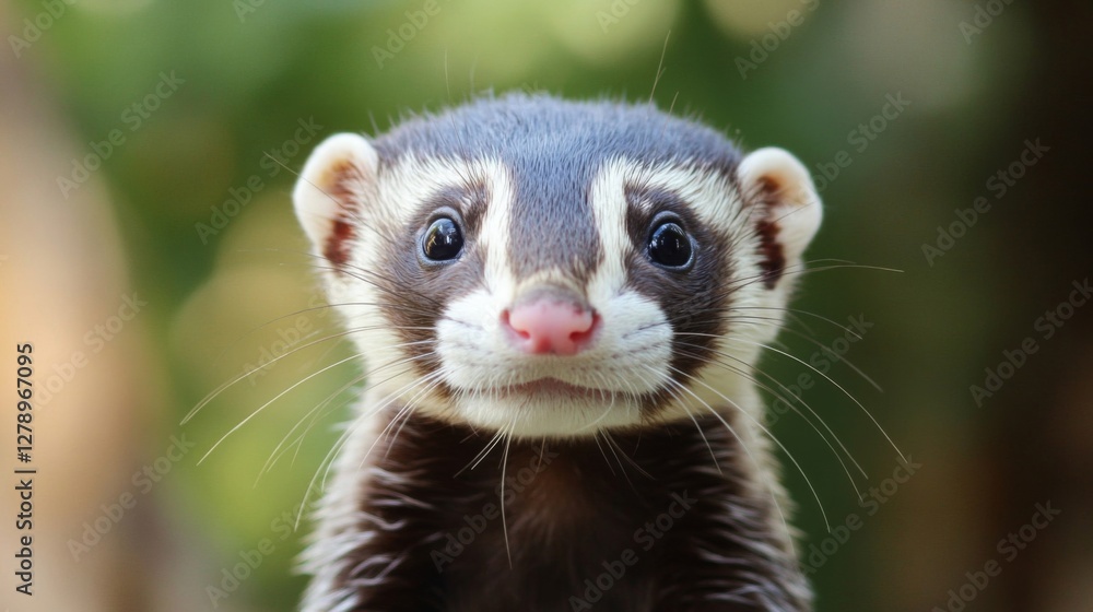 Closeup Portrait of a Cute Small Furry Animal with Dark and White Fur Closeup Portrait of a Cute Small Furry Animal with Dark and White Fur