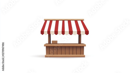 Cartoon illustration of a market stall, ideal for food or craft sales, in front of a plain background photo