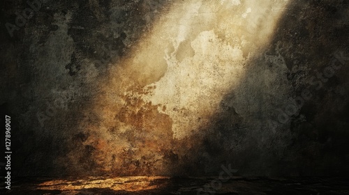 Abstract dark room wall space background. Product wall with sunlight, Empty space studio dark room with spot lighting in black background. Use as montage for product display.