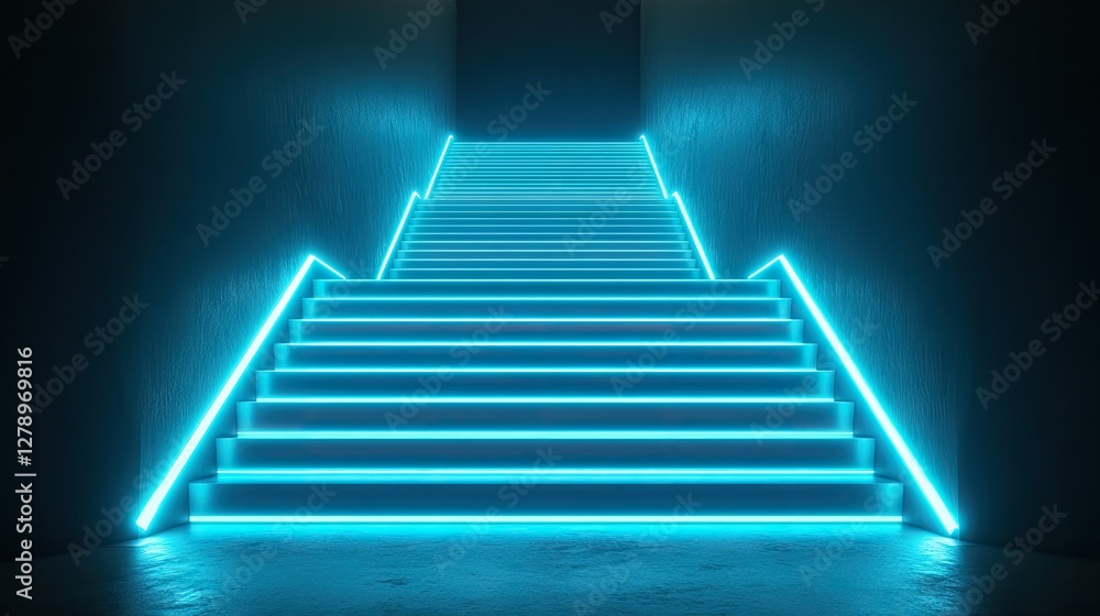 A futuristic, glowing staircase that fades into infinite blackness at the top. A futuristic, glowing staircase that fades into infinite blackness at the top.
