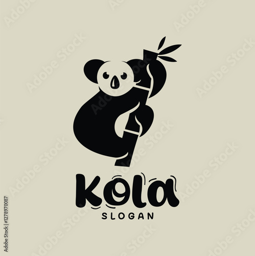 Cute Koala Climbing Tree Logo Design Vector Illustration Silhouette