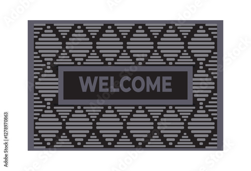 Welcome Mat vectors, A vector illustration of a home welcome mat placed at the entrance and doorway of a house. This doormat serves as a rug for visitors, adding a decorative touch to the household.
