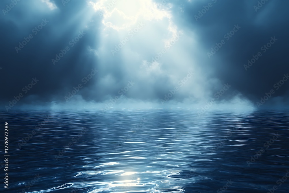 Fototapeta premium Dramatic Sea Under a Cloudy Sky with God Rays
