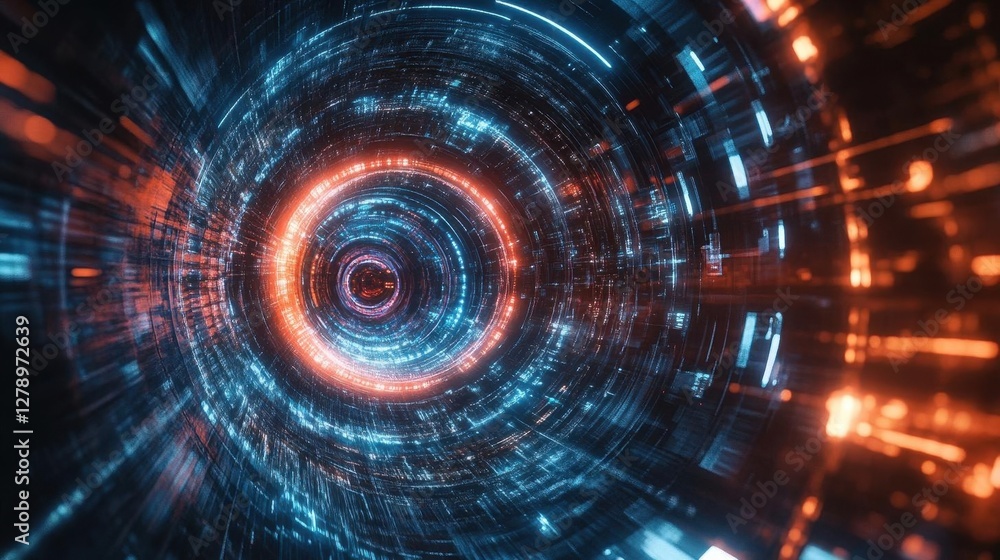 Futuristic Time Portal with Glowing Energy Vortex and Digital Interface Elements in High-Tech Environment Futuristic Time Portal with Glowing Energy Vortex and Digital Interface Elements in High-Tech Environment