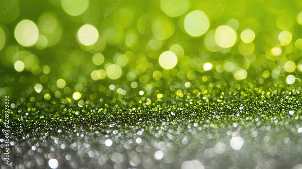 Obraz premium Green bokeh background. Beautiful green background with glitter and blurred and focal lights. Depth of field sparkling blue and green bokeh with light effects.