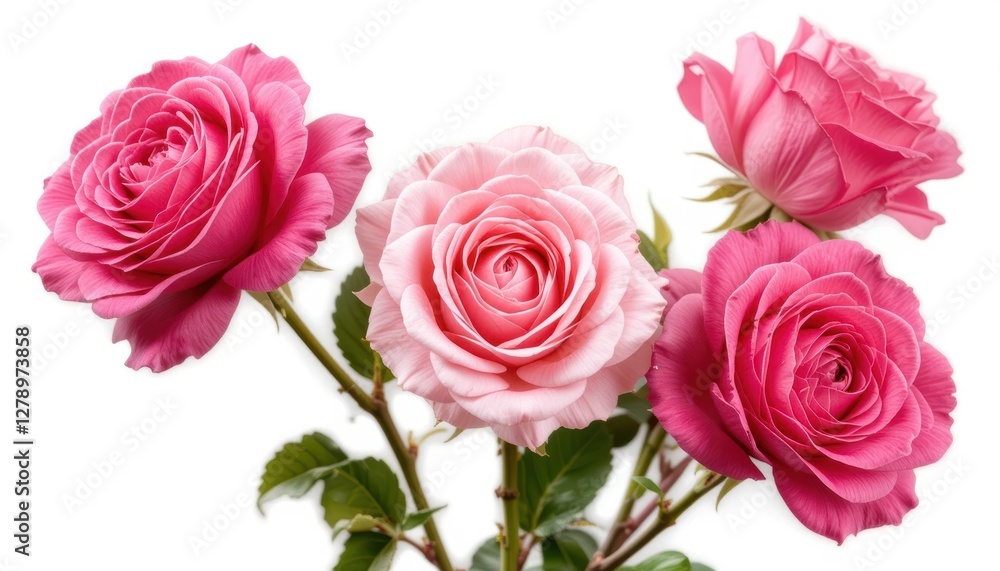 Obraz premium Beautiful Arrangement of Pink and Light Pink Roses on a White Background for Floral Decoration and Design Concepts