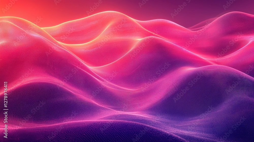 Vibrant abstract wavy landscape with flowing hues of pink, purple, and orange gradients at sunset Vibrant abstract wavy landscape with flowing hues of pink, purple, and orange gradients at sunset