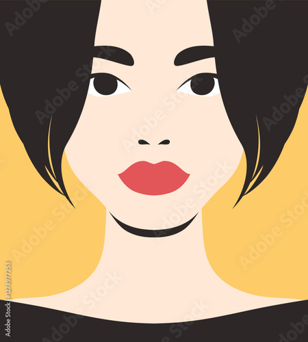 Woman with bob haircut abstract minimalist portrait in retro style. Vector illustration