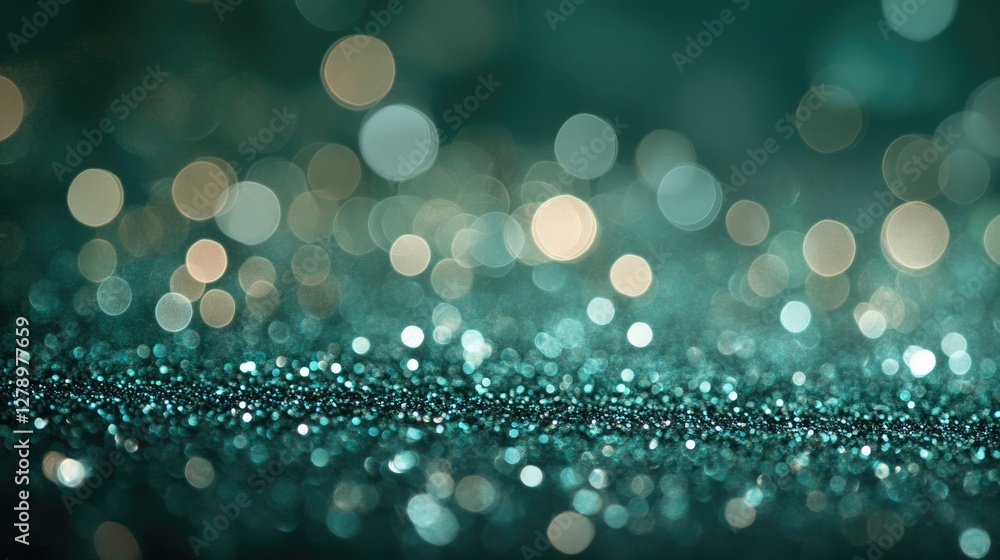 Fototapeta premium Green bokeh background. Beautiful green background with glitter and blurred and focal lights. Depth of field sparkling blue and green bokeh with light effects.