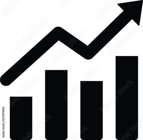 Growing graph. Business chart with arrow. Growths chart, black color