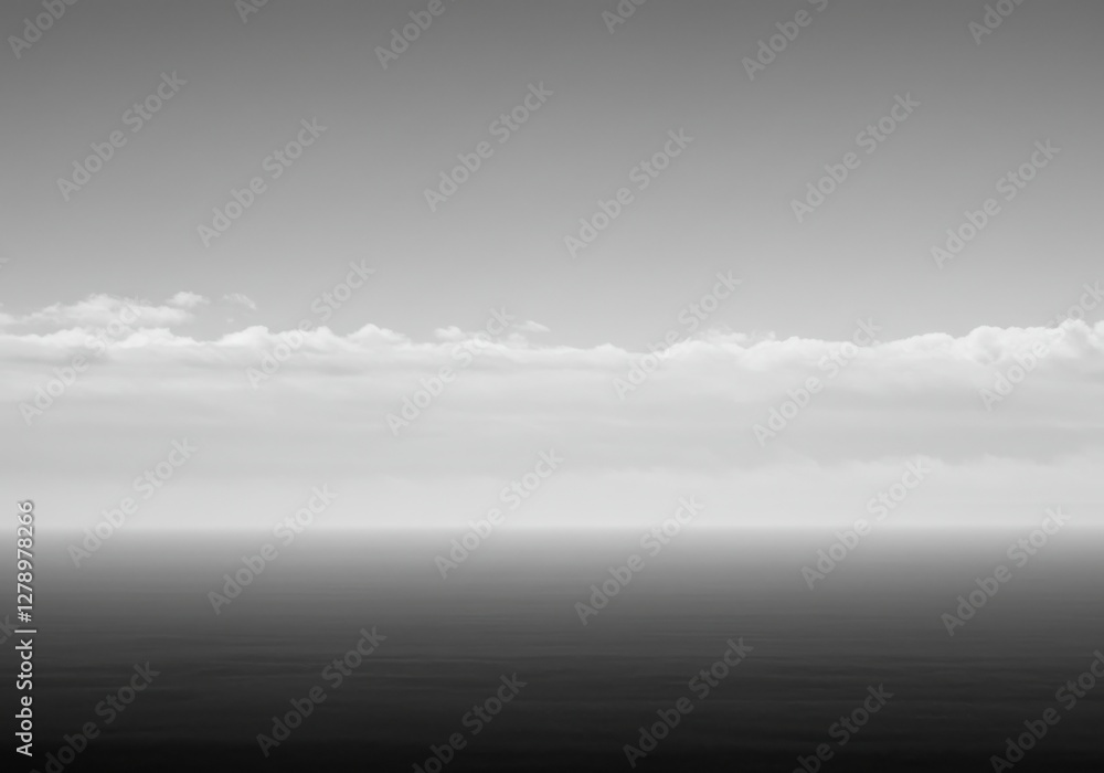 Obraz premium minimalist landscape, foggy horizon, white and gray tones, ethereal atmosphere, empty expanse, soft light, dreamy skyscape, abstract nature, misty plains