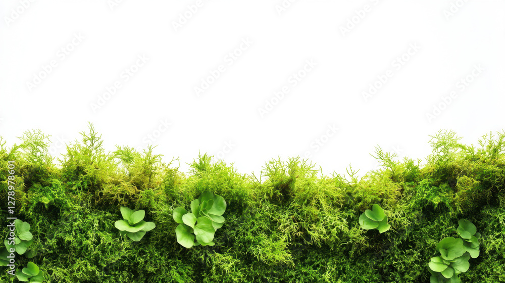 Fototapeta premium Wallpaper moss green leaves. Green leaves frame isolated on white background. Green trees frame.