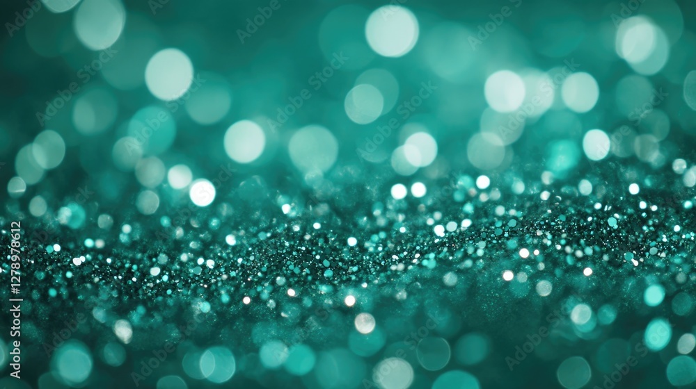Green bokeh background. Beautiful green background with glitter and blurred and focal lights. Depth of field sparkling blue and green bokeh with light effects.