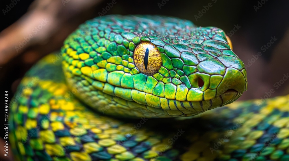 Closeup of a Green and Yellow Snake Closeup of a Green and Yellow Snake