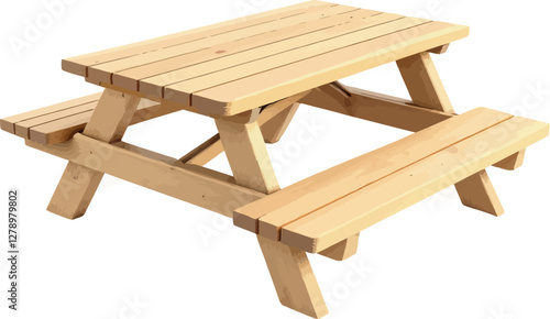 Vsai wooden picnic table isolated on white background representing outdoor dining
