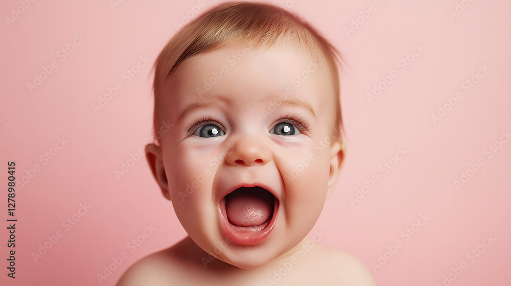 Crying baby boy conveys pure emotion while isolated against a soft pink background, capturing innocence and vulnerability in a heartfelt moment Crying baby boy conveys pure emotion while isolated against a soft pink background, capturing innocence and vulnerability in a heartfelt moment