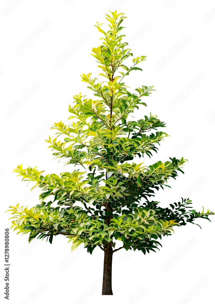 Obraz premium Tree on transparent background, realistic tree with green leaf stand alone isolate and beautiful light in day time die cut png file for graphic resource