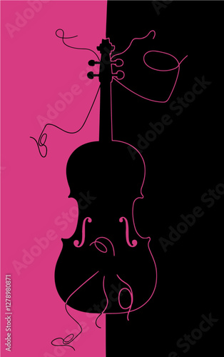 A violin with broken strings is seen in an interesting illustration. A golden light glows inside the violin. Restringing the violin is the theme.