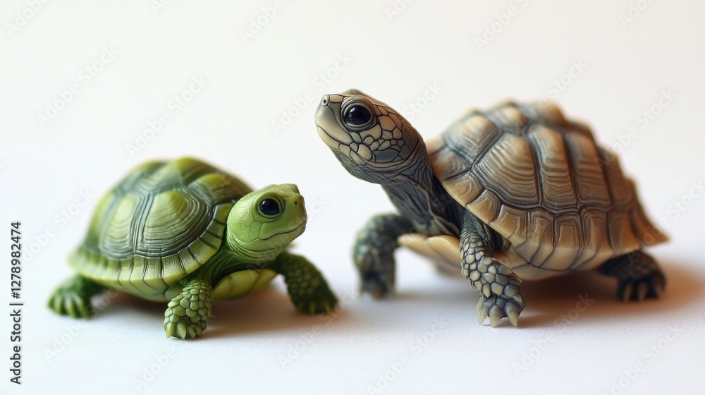 Obraz premium Two Small Baby Turtles on White Background